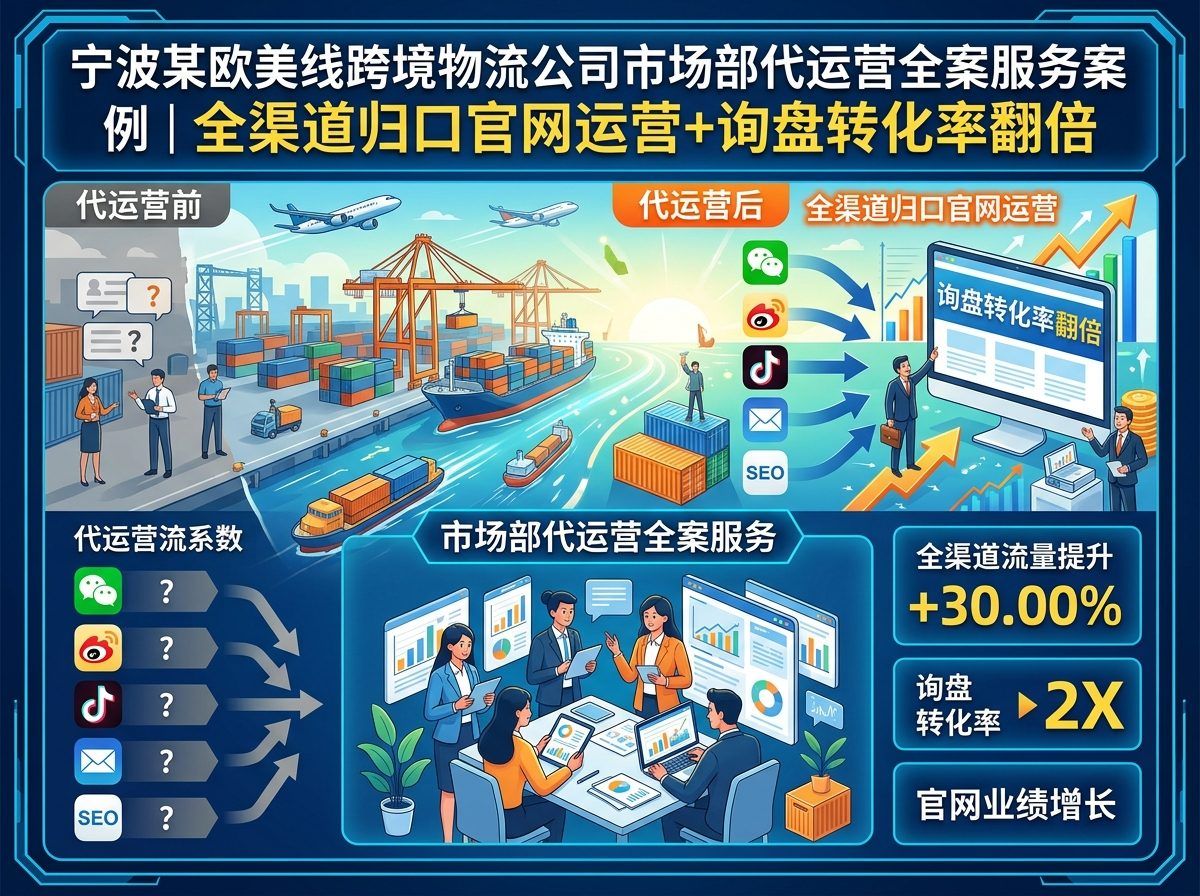 宁波某欧美线跨境物流公司市场部代运营全案服务案例——全渠道询盘与转化率提升数据